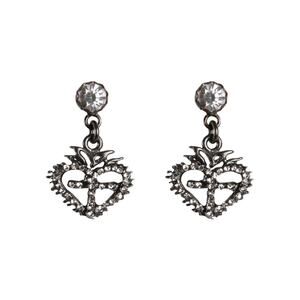 VIRGINS SAINTS & ANGELS VSA Queen of Hearts Crystal Drop Post Earrings Gunmetal
